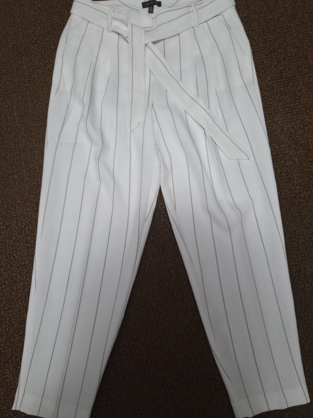 The Limited White Pinstripe Paperbag Waist Cropped Trousers